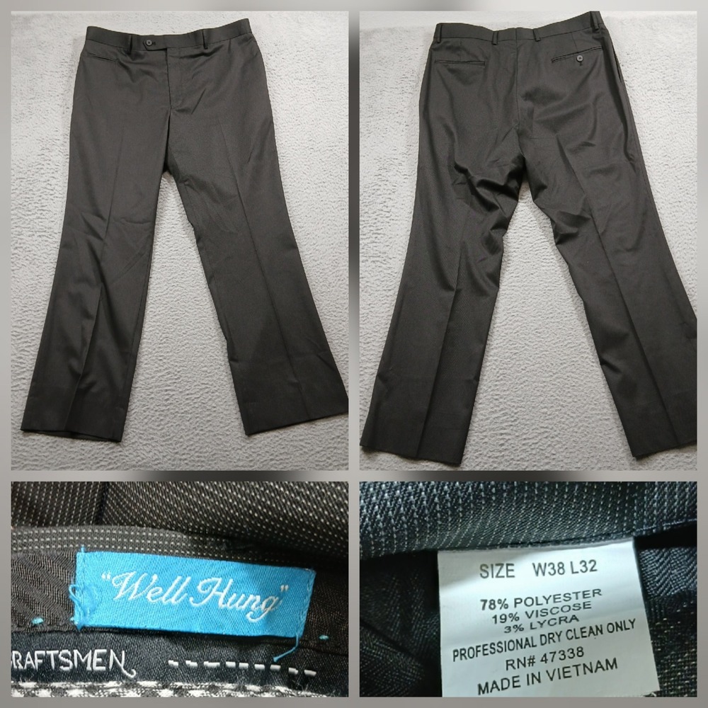Well Hung Craftsmen Men's Suit Pants Trousers 38x32 Gray Textured Flat Front